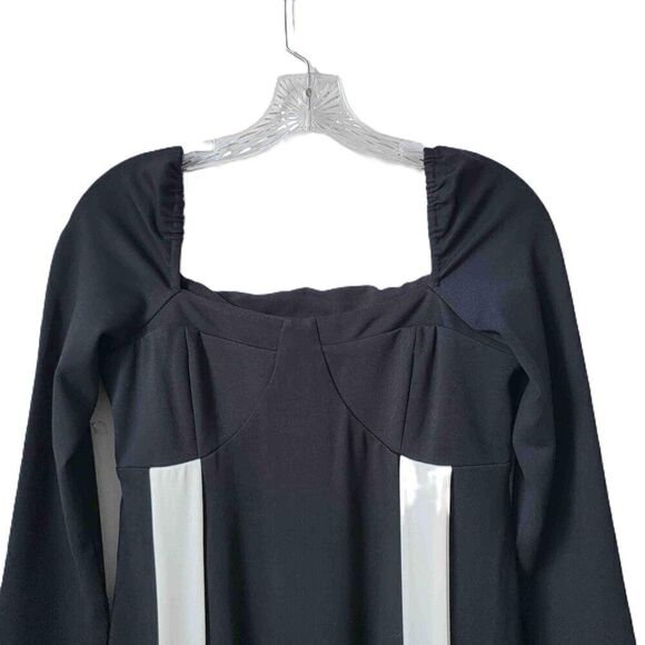 NEW Black Long Sleeve Bow Strap Square Neck Midi Dress Size Medium - Picture 3 of 9